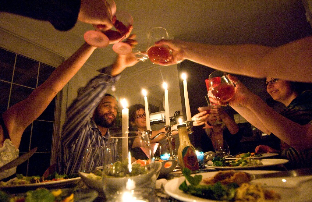Earth Hour 2009. People celebrating the Earth Hour at a candlelight dinner in Vancouver, British Columbia, Canada.